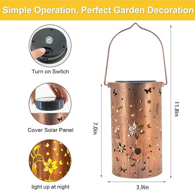 4 Packs Solar Lanterns Outdoor Hanging Lantern Lights, 4 Hummingbird Hollowed-Out Metal Decor Lantern, Waterproof LED Decorative Garden Light Gifts by GreenHaven Gardens