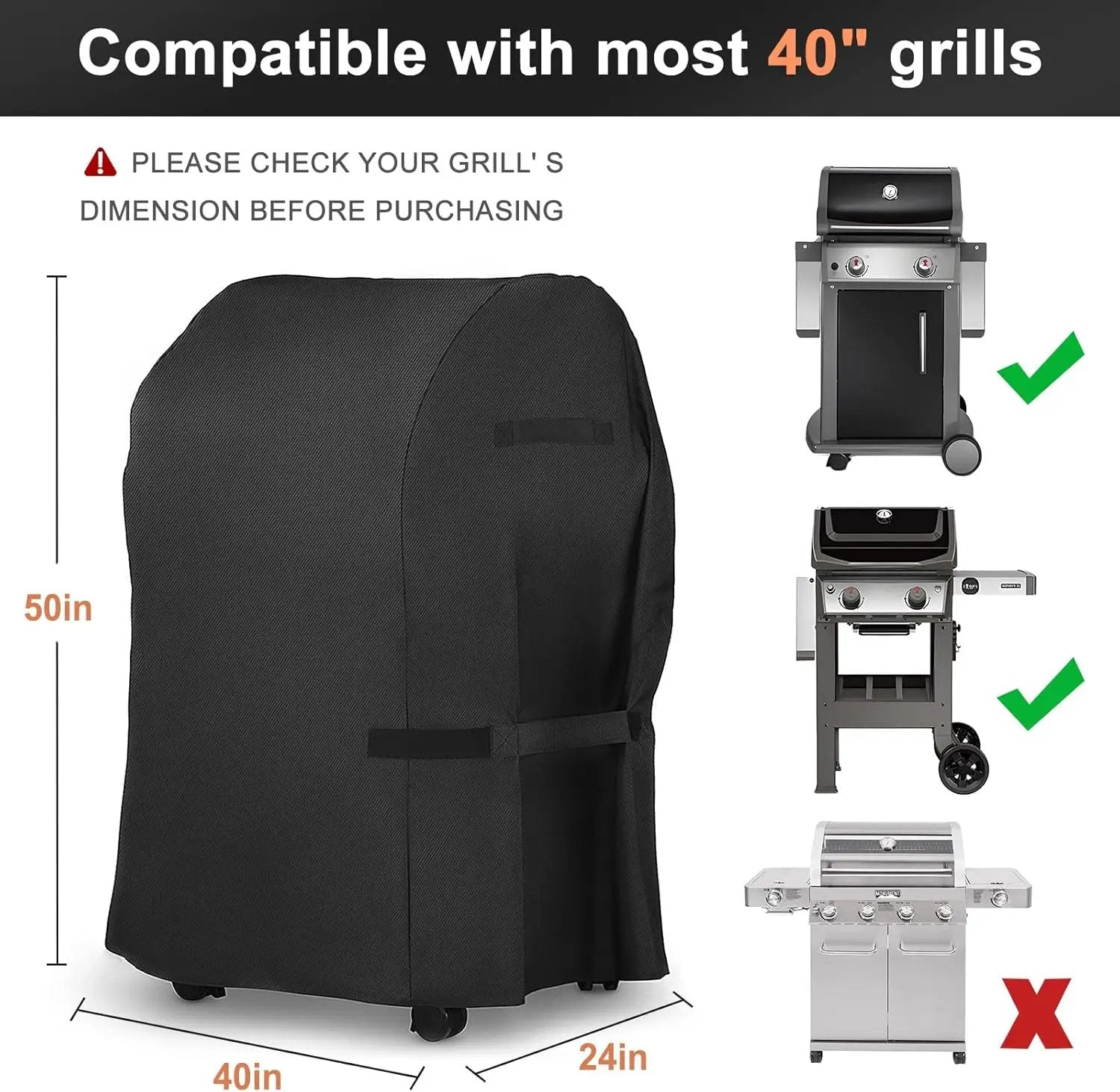 LBTING Grill Cover, 40-inch Heavy Duty 300D Oxford Waterproof Windproof UV Resistant BBQ Gas Grill Cover for Outdoor Barbecue Fit Most Brands Weber, Brinkmann, Char Broil, Holland by GreenHaven Gardens