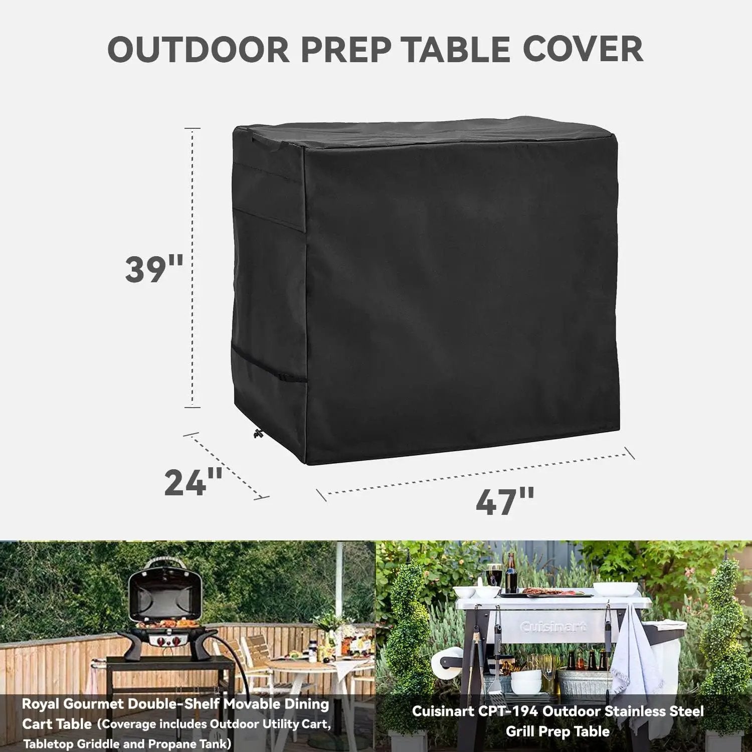 Outdoor Dining Cart Cover - Heavy Duty Waterproof Cover for Royal Gourmet Cart, Flattop Worktable, Propane Tank - Black, Polyester by GreenHaven Gardens