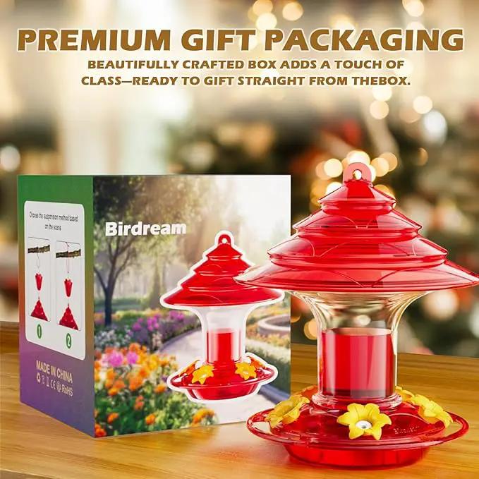 Birdream Hummingbird Feeder for Outdoors Hanging 40oz 10 Feeding Ports, 2 Pack Humming Bird Feeder with Ant Moat Brush Leak Proof - Red by GreenHaven Gardens