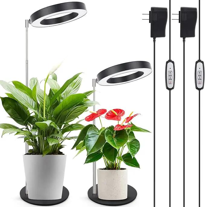 LORDEM Grow Light, LED Plant Light for Indoor Plants Growing, Full Spectrum Desk Growth Lamp with Automatic Timer for 4H/8H/12H, 4 Dimmable Levels, Height Adjustable 9.8"-30.6", 2 Packs of Black by GreenHaven Gardens