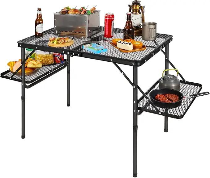 REDCAMP 36x24 Folding Grill Table for Outside with 2 Side Tables, Lightweight Portable Metal Aluminum Outdoor Grill Table with Adjustable Height Legs, Great for Camping Picnic Cooking BBQ, Black 3ft by GreenHaven Gardens