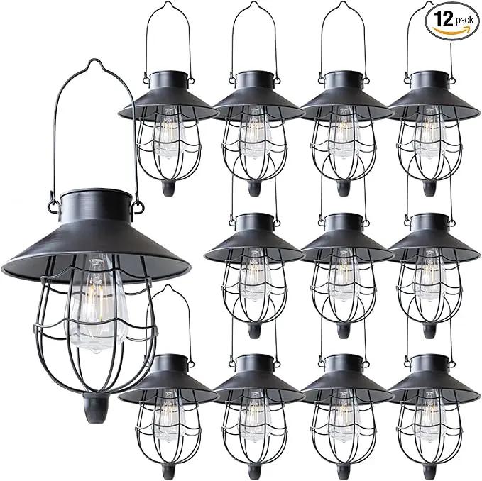 YAKii 12 Pack Solar Lantern Hanging Waterproof Outdoor Metal Solar Lamp with Warm White Light Decorate for Yard Garden Pathway Patio Porch Decor (Black) by GreenHaven Gardens