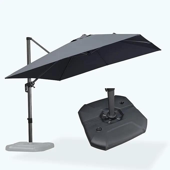 PURPLE LEAF Patio Umbrella with Base 10 Feet Outdoor Cantilever Square Umbrella Aluminum Offset Umbrella with 360-degree Rotation for Garden Deck Pool Patio, Grey by GreenHaven Gardens