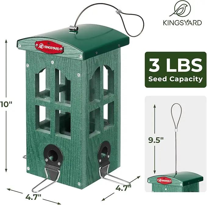 Kingsyard Upgraded Rainproof Bird Feeder for Outdoor Hanging - Metal Feeding Port, Recycled Plastic Wild Bird Feeder with Metal Mesh Tray for Goldfinch Small Bird, Garden Yard Decoration, Green by GreenHaven Gardens