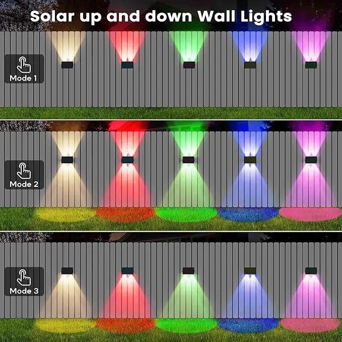 Fence Lights Solar Powered, 6-Pack Solar Fence Lights Up/Down Flexible Buttons, IP67 Waterproof for Outdoor, 120LM Bright, Auto Dusk to Dawn for Wall/Stairs/Yard/Railing/Deck/Pathway (White & RGB) by GreenHaven Gardens