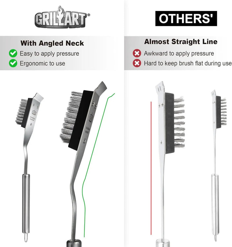 GRILLART Grill Brush and Scraper, Wire BBQ Grill Brush for Outdoor Grill, 16.5” Grill Cleaning Brush BBQ Grill Accessories, Safe Grill Cleaner Brush-Ideal Gift for Men/Dad BBQ Brush for Grill Cleaning by GreenHaven Gardens