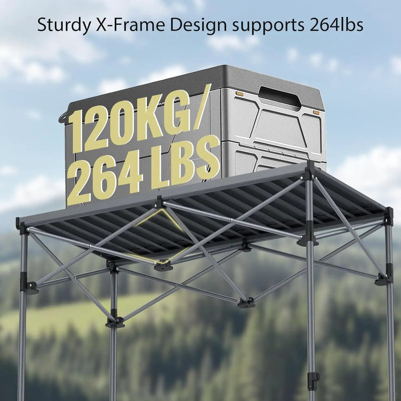 Camping Table Foldable, 2 Adjustable Height 34.2”, Large Roll Up Camping Table Support 264lbs with Storage Basket and Bag, Aluminum Outdoor Table, for Picnic Travel BBQ, 39.4” x 19.7”, Black by GreenHaven Gardens
