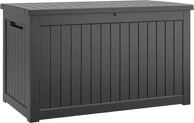 NUNU LAB 230 Gallon Large Resin Deck Box, Waterproof Outdoor Storage Box, Lockable Storage Bin for Patio Furniture, Garden Tools, Pool Accessories, UV-Resistant & All-Weather, Black by GreenHaven Gardens