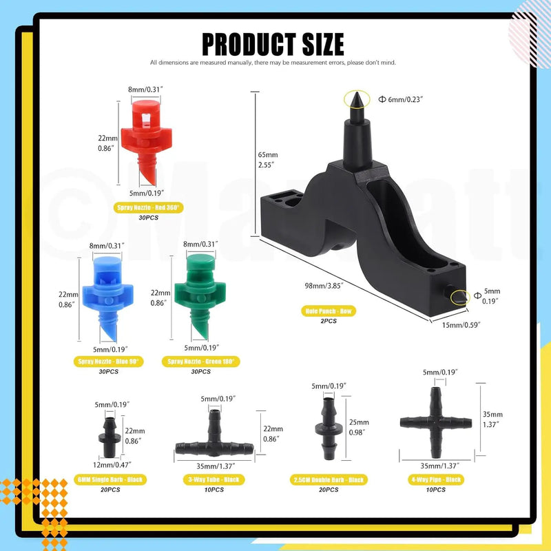 152Pcs Drip Irrigation Barbed Connectors Fittings Kit for 1/4" Tubing Includes 90/180/360 Angle Atomizing Sprinkler Sprayer and Barbed Connector for Agriculture Hydroponic Garden Lawn by GreenHaven Gardens