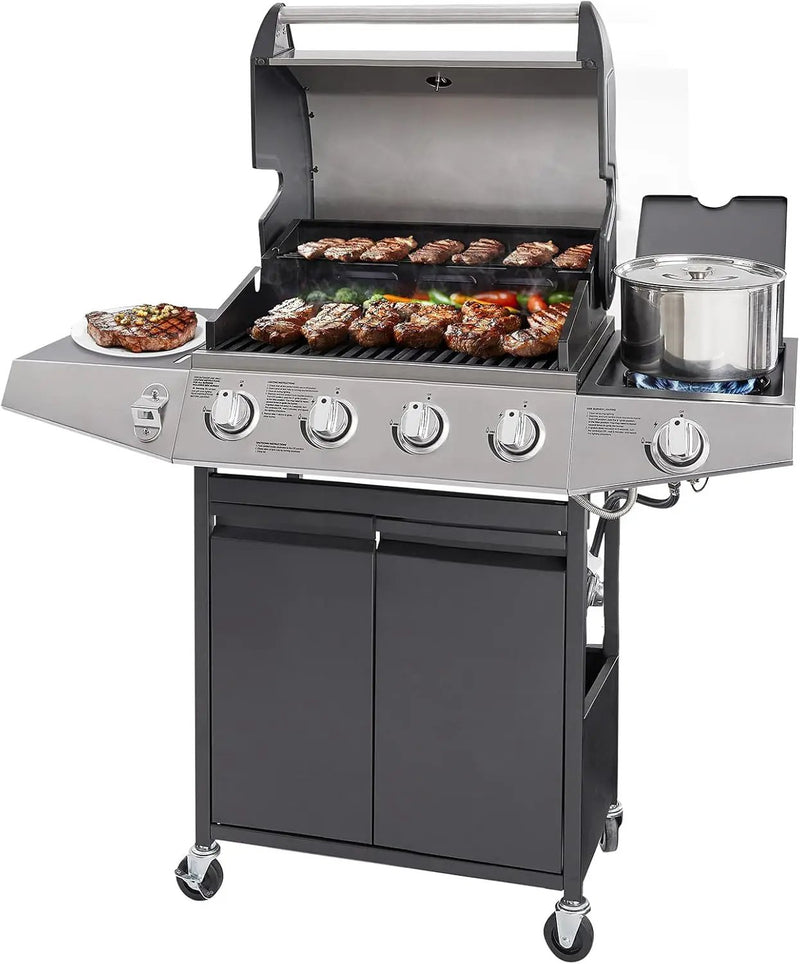 Unovivy 4-Burner Propane Gas Grill with Side Burner, Portable BBQ Grills with Oil Tray and Built-in Thermometer for Outdoor Barbecue, Camping, Patio, Backyard, 49,000 BTU by GreenHaven Gardens