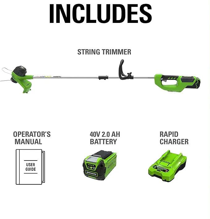 Greenworks 40V 12" Cordless String Trimmer, 2.0Ah Battery and Charger Included by GreenHaven Gardens