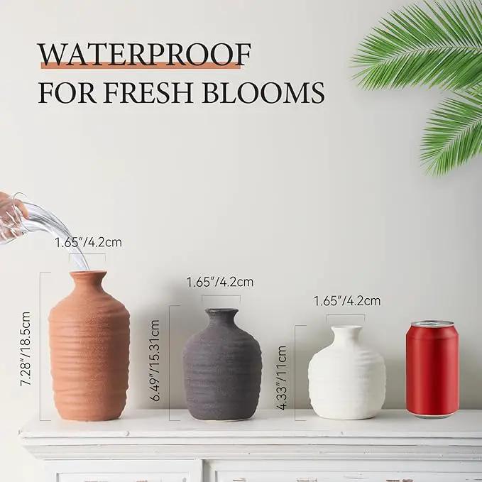 Ceramic Vase Set of 3 Decorative Vase for Home Decor Modern Farmhouse Decor Pottery Neutral Vases for Living Room Bathroom Table Mantel Fireplace Entryway Shelf (02-Brown) by GreenHaven Gardens