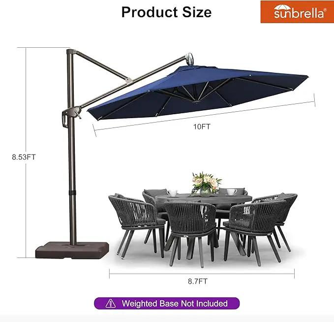 PURPLE LEAF 10FT Cantilever Patio Umbrella with 360-degree Rotation Aluminum Round Outdoor Offset Handing Umbrella for Patio Pool, Spectrum Indigo by GreenHaven Gardens