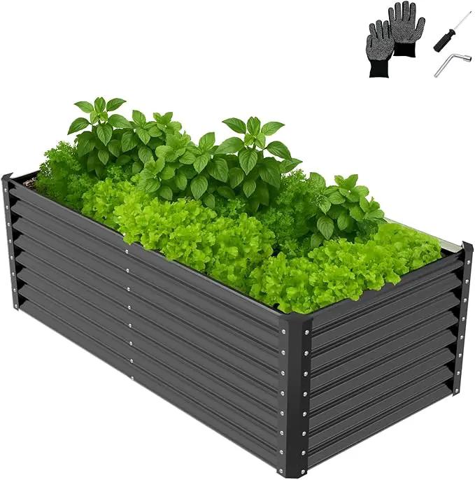 VINGLI Galvanized Raised Garden Beds Outdoor, 6x3x2 Ft, 8x4x2 Ft Lager Metal Planter Raised Beds for Planting Vegetables Flowers Herb (6 * 3 * 2（Square）) by GreenHaven Gardens
