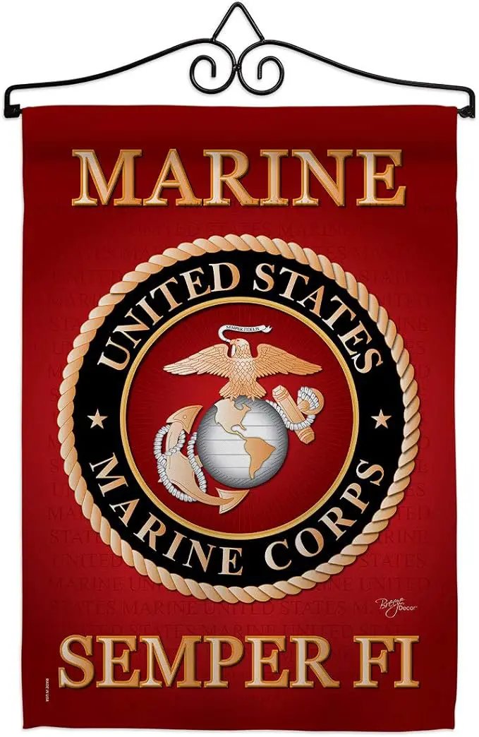 Marine Corps Garden Flag - Set Wall Hanger Armed Forces USMC Semper Fi United State American Military Veteran Retire Official - House Banner Small Yard Gift Double-Sided Made In USA 13 X 18.5 by GreenHaven Gardens