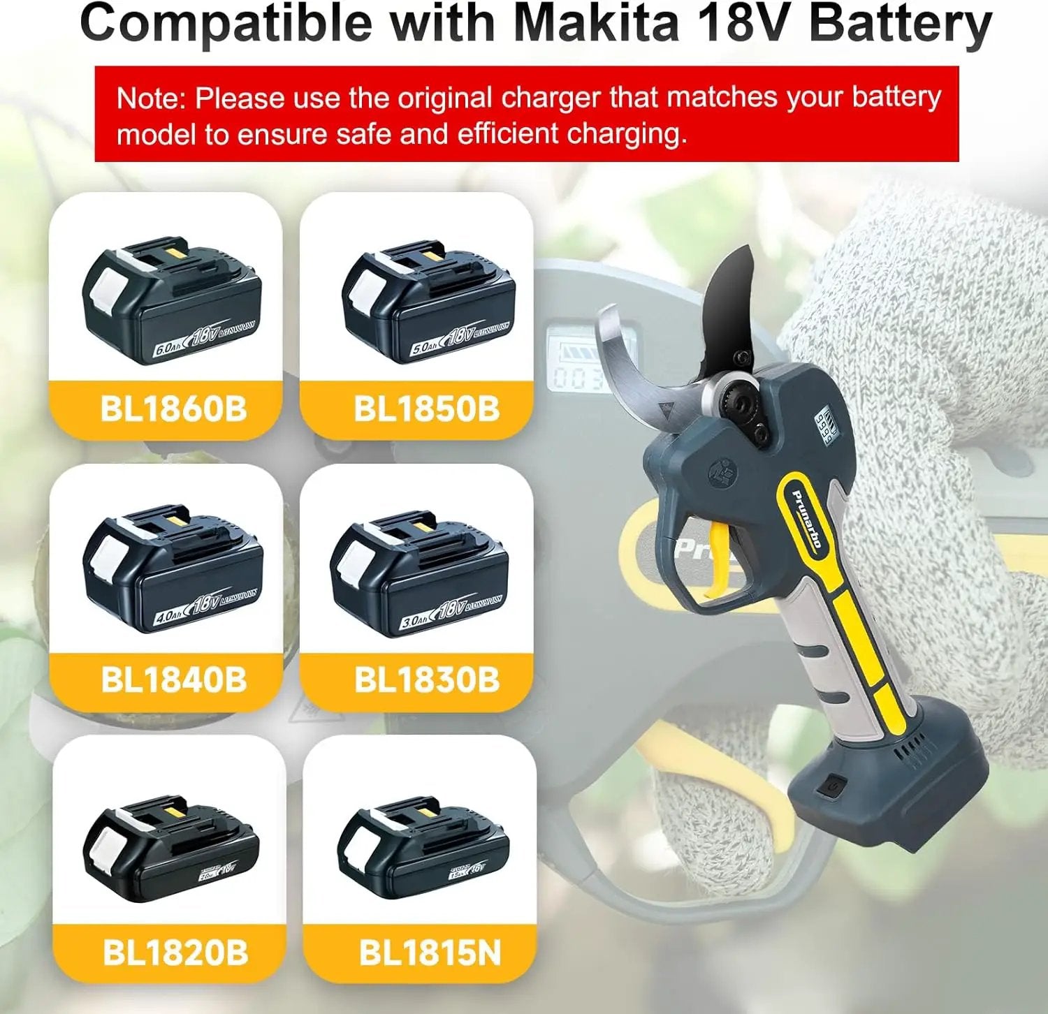 Electric Pruning Shears Cordless for Makita 18V Battery, Professional Electric Tree Pruner Cutter Battery Secateurs 50mm (2inch) SK5 Teflon Blade for Gardening Heavy Duty PR-E50 (Only Body) by GreenHaven Gardens