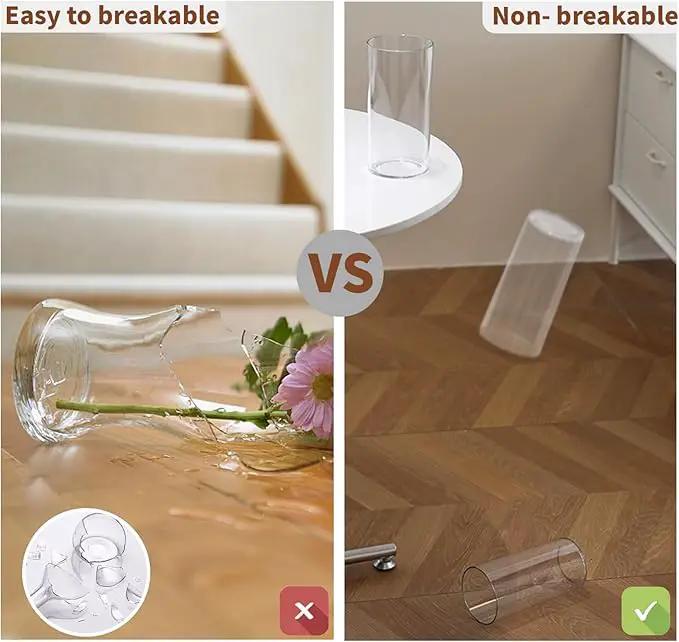 Clear Flower Vase, Non-breakable Vases, 4" W x 4" H, Acrylic Vase, Aesthetic Room Decor Cylindrical Modern Flower Vases for Table Centerpiece, Home Decor, Women Floral Arrangement Gift by GreenHaven Gardens