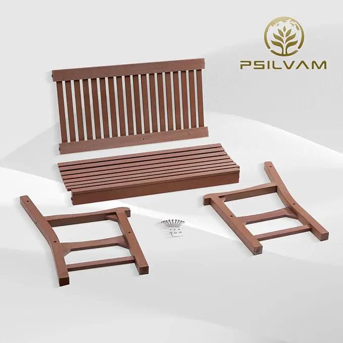 Psilvam Garden Bench, 2-Person Poly Lumber Patio Bench, All-Weather Outdoor Bench That Never Rot and Fade, Suit for Garden, Porch and Park(Brown) by GreenHaven Gardens