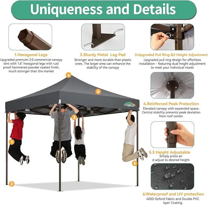 COBIZI 10x10 Pop Up Canopy Tent Heavy Duty with 4 Sidewall, Commercial Outdoor Easy Pop Up Gazebo for Party Wedding All Weather Waterproof UV 50+ with Carry Bag(Leg Upgraded),Gray by GreenHaven Gardens