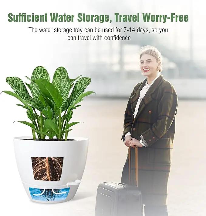 WOUSIWER 10 inch Self Watering Planters, 2 Pack Large Plastic Plant Pots with Deep Reservior and High Drainage Holes for Indoor Outdoor Plants and Flowers, White by GreenHaven Gardens