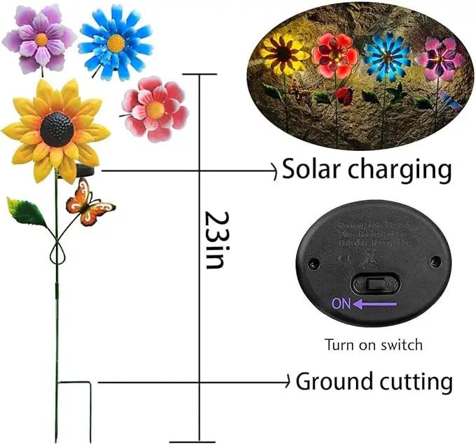 4 Pack Outdoor Solar Lights,Outdoor Waterproof Metal Art Stick Flowers,Garden Decor for Women Mom Grandma Halloween Hanging Metal Stakes Lights for Garden,Lawn,Patio by GreenHaven Gardens