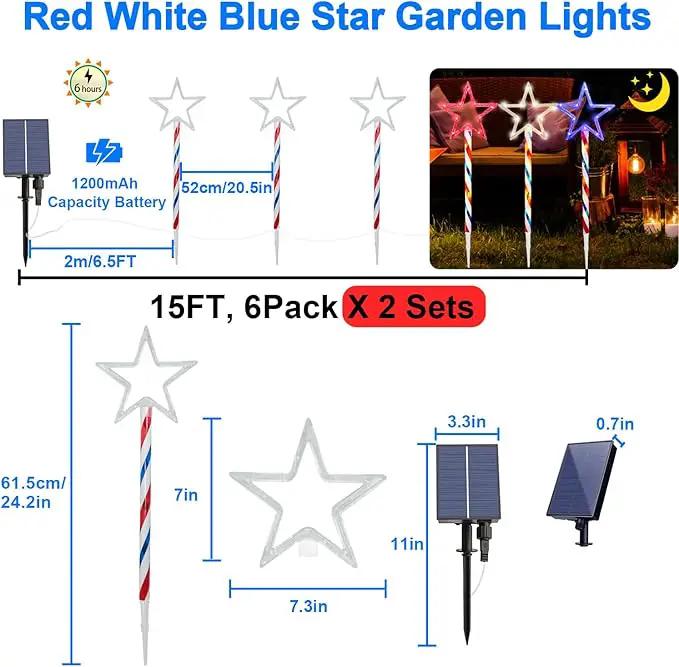 4th of July LED Big Star Pathway Lights Patriotic Lights Outdoor, for Memorial Day Independence Day Any Patriotic Decorations, 8 Mode Remote Control Solar Powered(2 Pack, 180 LED) by GreenHaven Gardens