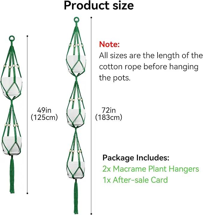 USLAI Macrame Plant Hanger Indoor Outdoor, Up to 4-15 inch Pot, Heavy 20lb Planters, Extra Long Strong Hanging Planter Basket Holder, Boho Home Decor, 49+72 Inch, Green (POTS NOT Included) by GreenHaven Gardens