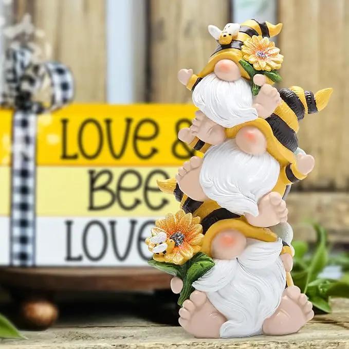 Hodao Summer Bee Gnome Decorations Indoor Home Table Decor Cute Stacked Bee Gnome Figurines Gifts -Swedish Dwarf Elf Figurines Summer Garden Honey Bees Gnomes Decorations (Bee1) by GreenHaven Gardens