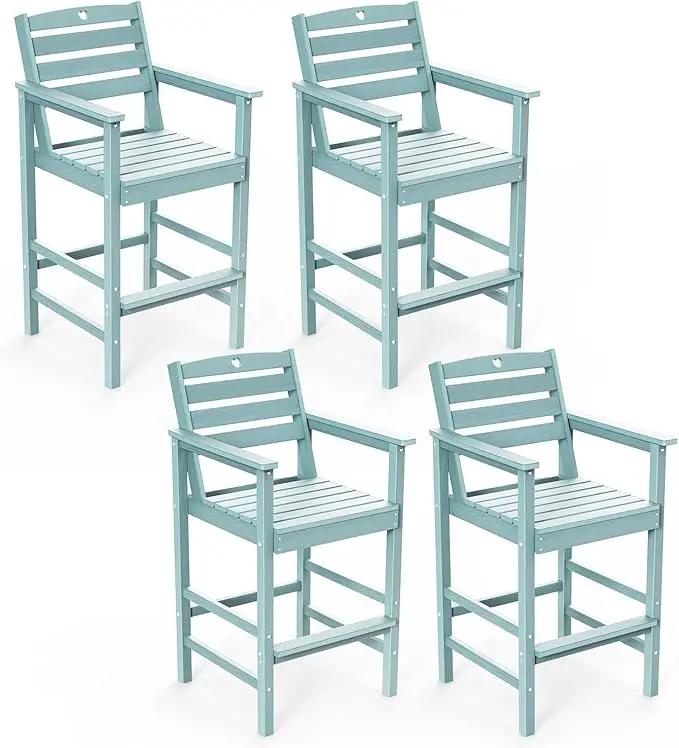 Tall Adirondack Chairs Set of 4, HDPE Wood Balcony Adirondack Chairs Set with Heart Cutout Design, Weather-Resistant Bar Height Furniture for Deck, Porch, Pool (Light Blue) by GreenHaven Gardens