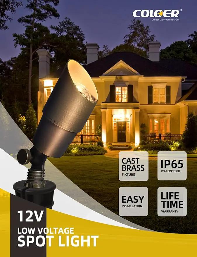 COLOER Die-cast Brass Landscape Spotlights Outdoor, 12V AC/DC Low Voltage LED Garden Landscape Lighting, IP65 Waterproof Outdoor Uplighting (101B,Bronze,12-Pack Without Bulb) by GreenHaven Gardens