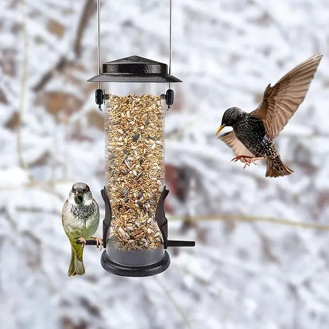 MIXXIDEA Wild Bird Feeders for Outdoors Hanging 2 Pack Stainless Steel Tube Bird Feeder, Water Resistant Finch Bird Feeder for Garden Backyard Decoration Attractive Metal Thistle Feeder (Coffee) by GreenHaven Gardens