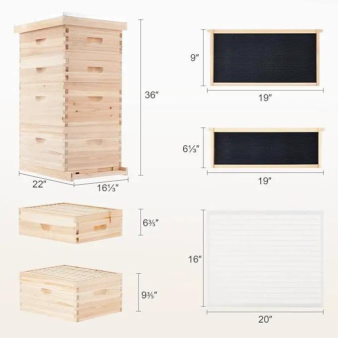 CREWORKS Bee Hive Boxes Starter Kit, Langstroth Beehive for Bee Keeping, 4 Layer Bee House with 20 Medium and 20 Deep Frames & Foundations, Beekeeping Supplies with Plastic Queen Excluder and Nails by GreenHaven Gardens