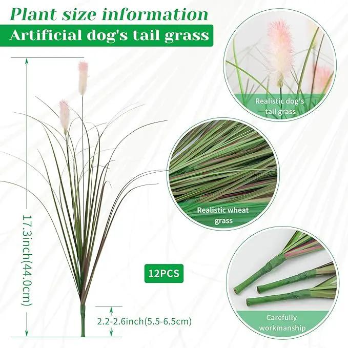 Artificial Grasses Plants Oudoor 12 Bunches Onion Grass Greenery with Plush Faux Fake Shrubs Plant Onion Wheat Grass for Outside Garden Indoor House Home Office Décor (Light Purple & Pink Plush by GreenHaven Gardens