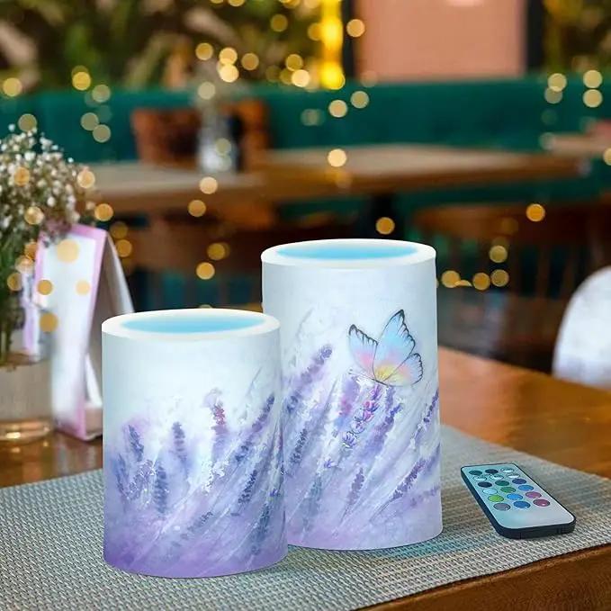Flickering Flameless Candles, Lavender Butterfly Purple LED Candles with Remote Timer, Set of 2 Battery Operated Candle for Valentine Wedding Birthday by GreenHaven Gardens