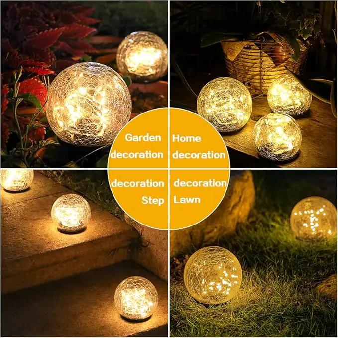 TOMEX Solar Garden Lights, Cracked Glass Ball Waterproof Warm White LED for Outdoor Decor Decorations Pathway Patio Yard Lawn, 1Pack (3.9") by GreenHaven Gardens