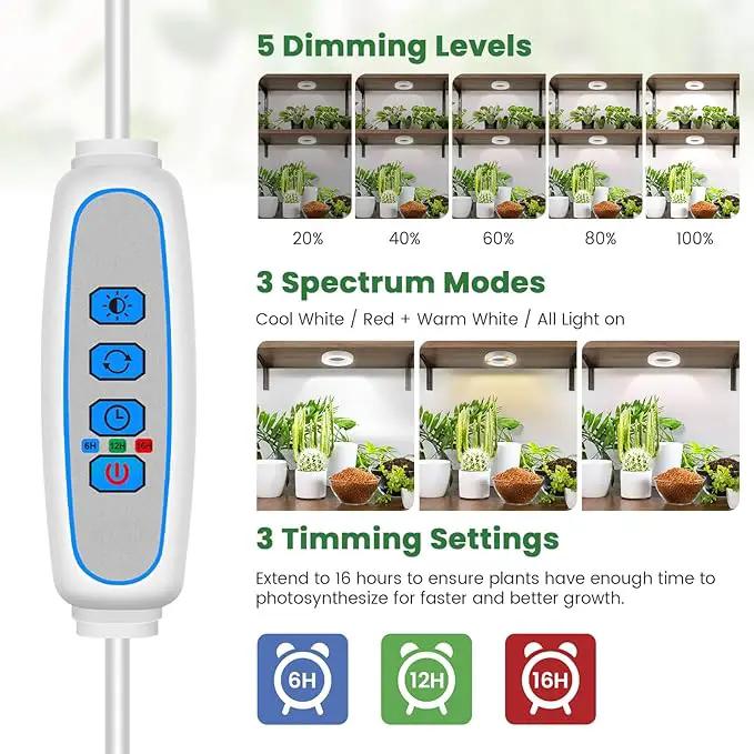 Ceiling Grow Lights for Indoor Plants, 192 LEDs Full Spectrum Plant Lights for Indoor Growing with 6/12/16H Timer, Cable Clips for Tidy Setup, 3.54" Grow Lamp for Small Plants (4-Head) by GreenHaven Gardens