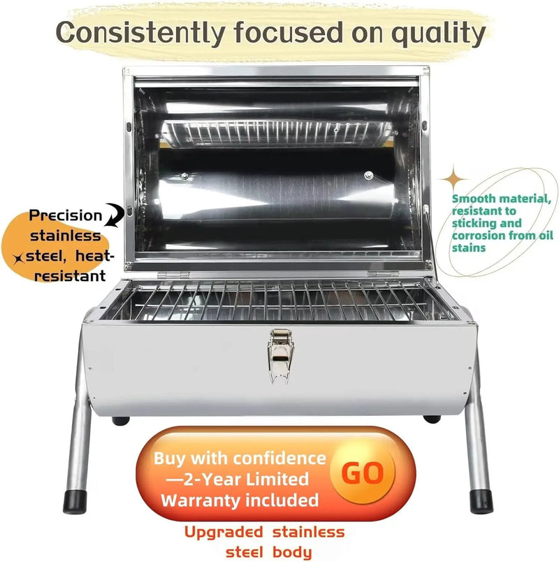 Upgraded Rust-Resistant Premium Stainless Steel Portable Charcoal Grill, Dual Large Grilling Zones,Easy-to-Assemble Outdoor Small Grill for Backyard,Patio,Travel&Camping,Foldable Tailgate Compact BBQ by GreenHaven Gardens