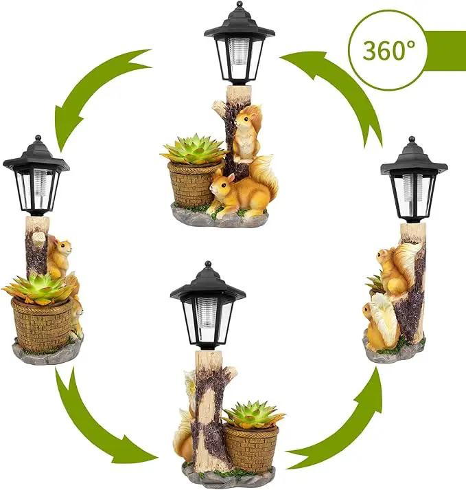 Solar Squirrels Outdoor Statues, Garden Sculptures with Flowerpot Decor & Solar Lantern for Yard Art Lawn Ornaments Porch Patio Balcony - Birthday Gifts for Women Mom by GreenHaven Gardens