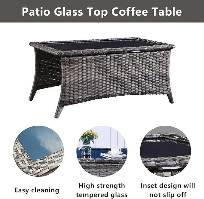 Wicker Patio Furniture Sets - 13 Piece Outdoor Rattan Furniture Conversation Sets with 4 Swivel Rocker Chairs, 2 Rattan Sofas, Wicker Ottomans and Coffee Table, Mixed Grey/Blue by GreenHaven Gardens