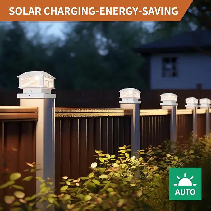4 Packs Solar Post Cap Lights White Fence Deck Post Light Solar Powered Fit 3.5x3.5 4x4 5x5 Wooden Posts Outdoor Waterproof by GreenHaven Gardens