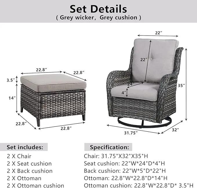 4 Pieces Patio Furniture Sets, Wicker Patio Swivel Glider Chair with Ottomans, Outdoor Furniture Set for Outside Porch, Deck, Balcony, Garden by GreenHaven Gardens