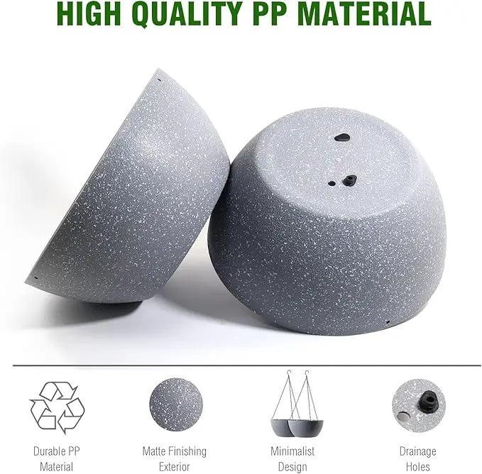 13 inch Large Hanging Planters Plant Pots for Outdoor Indoor Plants with Drainage Holes and Chain, 2 Pack Round Hanging Flower Pots for Garden Home Porch Decor, Speckled Grey by GreenHaven Gardens