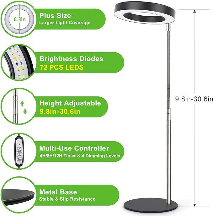 LORDEM Grow Light, LED Plant Light for Indoor Plants Growing, Full Spectrum Desk Growth Lamp with Automatic Timer for 4H/8H/12H, 4 Dimmable Levels, Height Adjustable 9.8"-30.6", Black by GreenHaven Gardens
