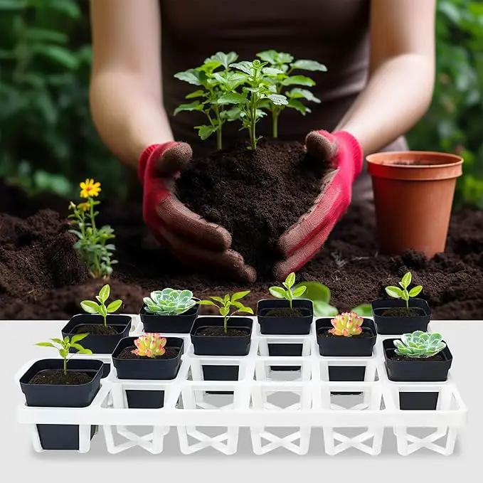 5 Pack Planting Pots Moving Trays for 3 inch(2.7 inch for Exact) Square Nursery Pots, 24 Cell Pots Carrier Holders(White) by GreenHaven Gardens
