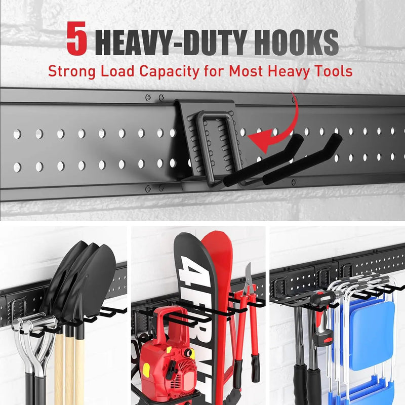 Garage Tool Organizer Wall Mount 96 inches with 18 Adjustable Heavy-Duty Hooks, Garage Organization, Garden Tool Storage Rack, Yard, and Shed, Holds Up to 750 lbs by GreenHaven Gardens