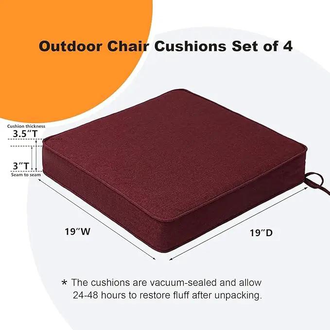 Sunbrella Square Corner Seat Cushions, 19" x 19" x 3", Set of 4, Indoor Outdoor Water Repellent Universal Chair Pads with Ties for Patio Furniture, Garden Dining Chairs, Spectrum Ruby by GreenHaven Gardens