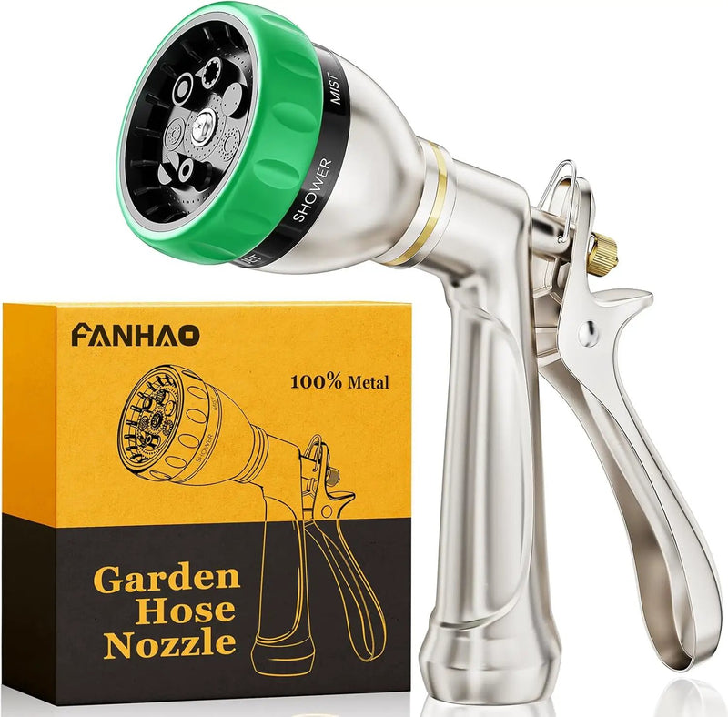 FANHAO Heavy Duty Garden Hose Nozzle, 100% Metal Water Hose Sprayer with 7 Spray Patterns, Ergonomic Rear Trigger, High Pressure Water Nozzle Sprayer for Watering Plants, Washing Car and Pet by GreenHaven Gardens