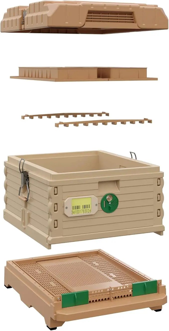Ergo Insulated 10 Frame Bee Hive Set [NO Frames Included] (Single Hive, Tan Body Green Entrance) by GreenHaven Gardens