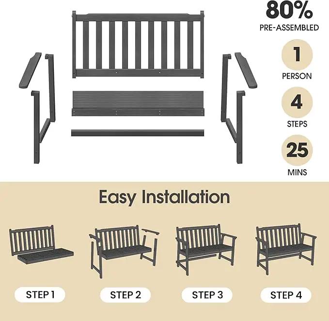 Ciokea 44" Outdoor Bench, HDPE Weatherproof Garden Bench, 2-Person Porch Benches with 550 Lbs, Waterproof Patio Benches for Outside Balcony Deck Backyard, Dark Grey by GreenHaven Gardens